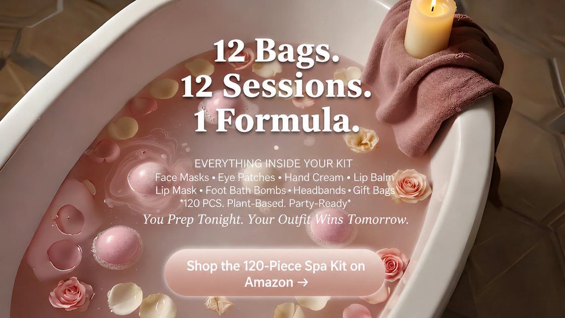 Shop the 120-Piece Spa Kit on Amazon — 12 Bags, 12 Sessions, 1 Pre-Fit Formula